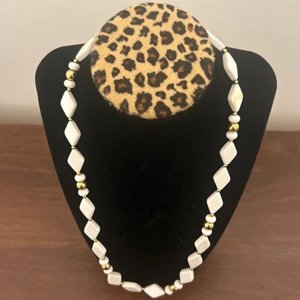 Vintage Signed Trifari White & Gold